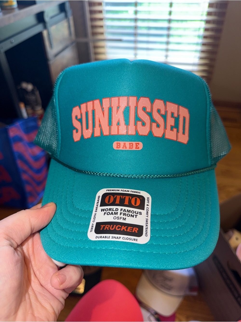 OTTO Teal Trucker Hat with Coral Sunkissed Logo